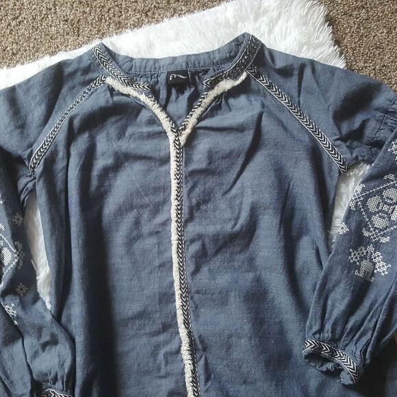 Art Class Girls Chambray Denim Embroidered Long Sleeve Dress Size Large 10 12 - Picture 5 of 7